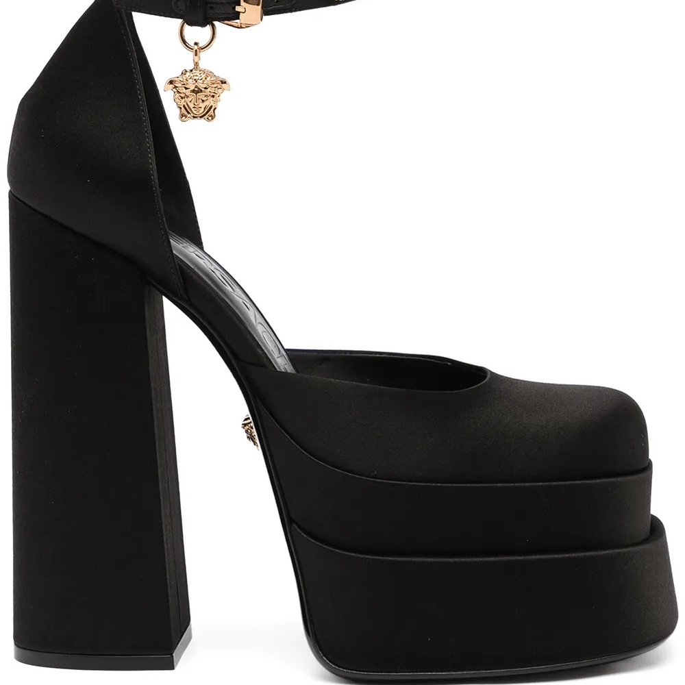 Versace Black Platform Pumps with Ankle Strap